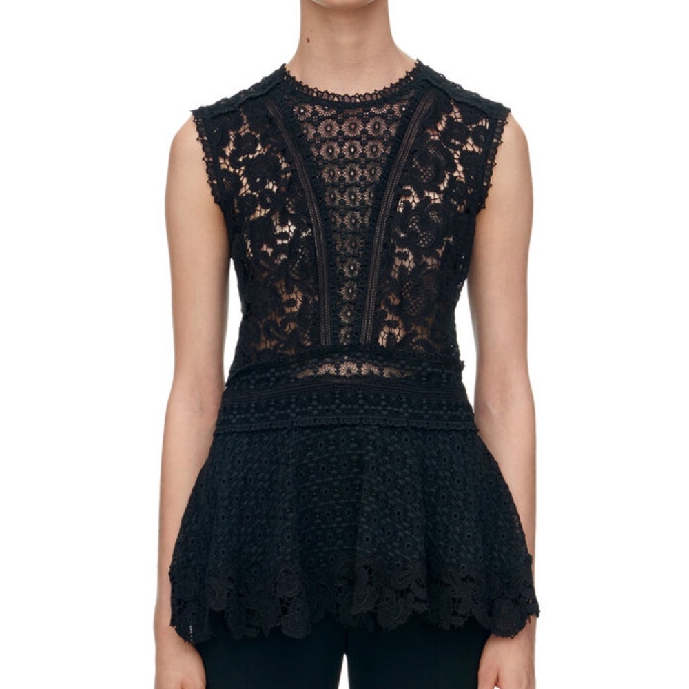 Rebecca Taylor Sleeveless Lace Mix Top, Black, Size 2 (Small)
